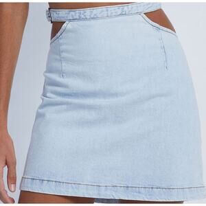 WEWOREWHA S Blue Light Wash Denim Cut Out Buckle Mini Skirt NWT B171